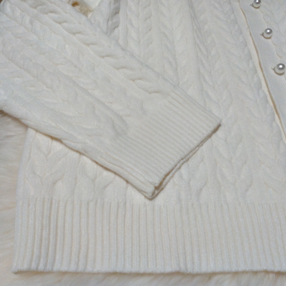 Adrianna Papell Winter White Cardigan with Pearl Accents NWT Size XL - Picture 2 of 11